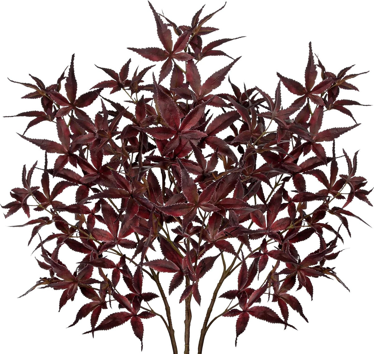 Hollyone 3Pcs Artificial Japanese Maple Leaves Branches 26'' Fake Fall Leaves Stems Plants Red Faux Maple Leaf Bushes Shrubs for Home Decor Thanksgiving Festival Party Autumn Decorations Burgundy