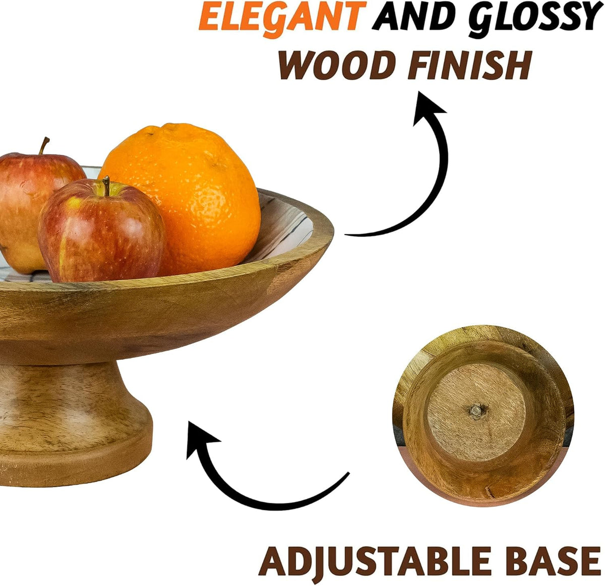 HOMORA Wood Fruit Bowl or Decorative Pedestal Bowl for Table Décor, for Kitchen Counter, Detachable Base,12-inch Large Bowls,Mango Wood (BLUE MARBLE), christmas, thanksgiving, new year