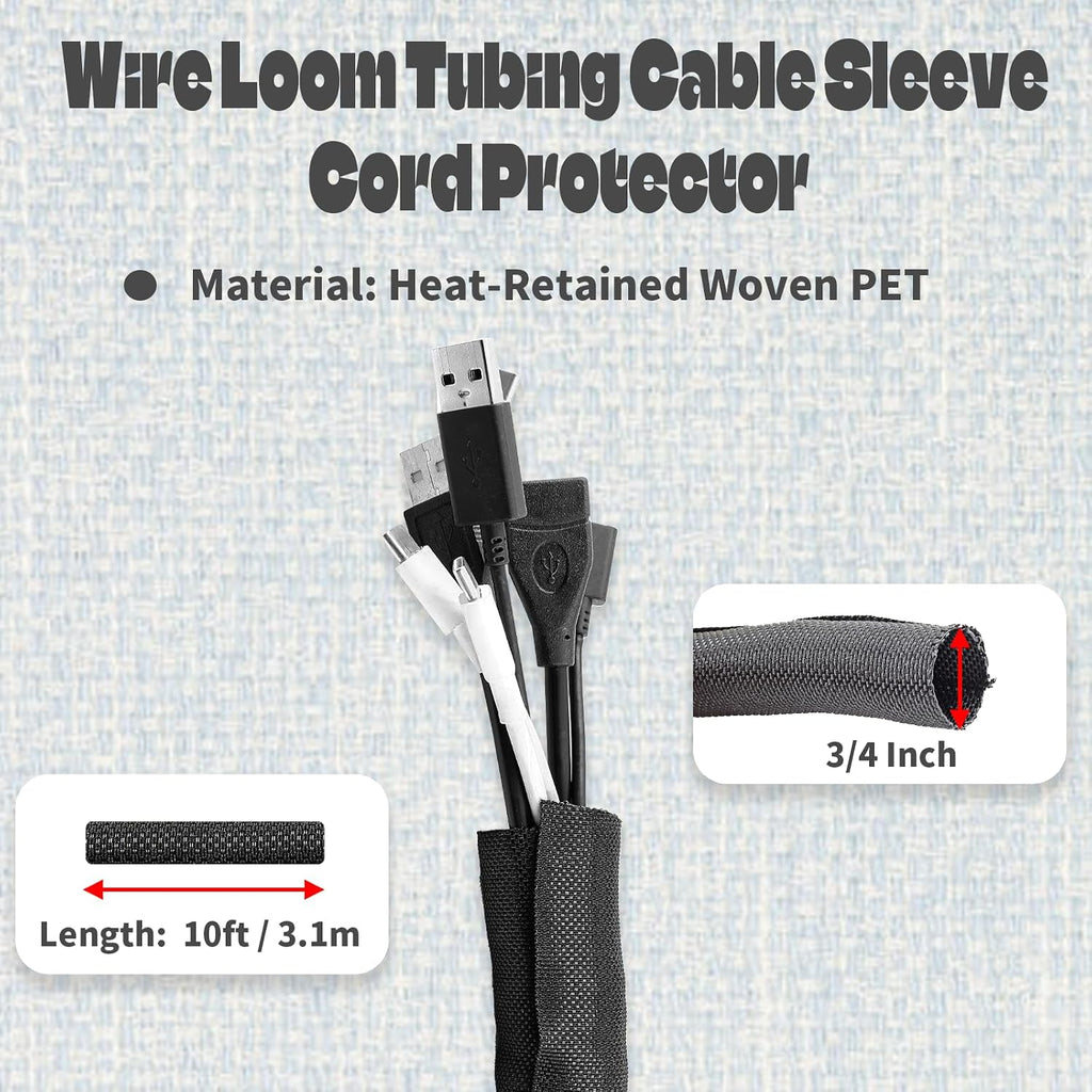 10ft 3/4 Inch Cable Sleeve, Split Wire Loom, Polyethylene