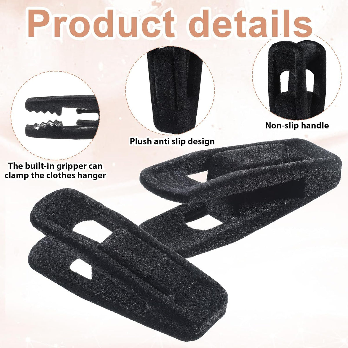 60 PCS Black Velvet Hangers Clips, Non-Slip Strong Finger Clip for Hangers