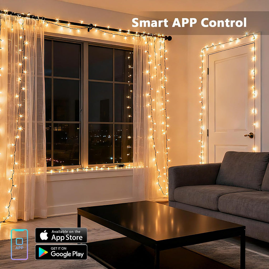 BrizLabs Smart Christmas Lights, 66 ft 200 LED Warm White String Lights