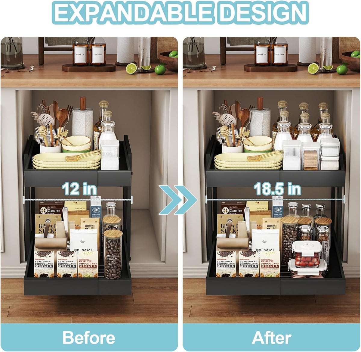 Golener 2-Tier Expandable Pull Out Cabinet Organizer, Cabinet Drawers, 16"D