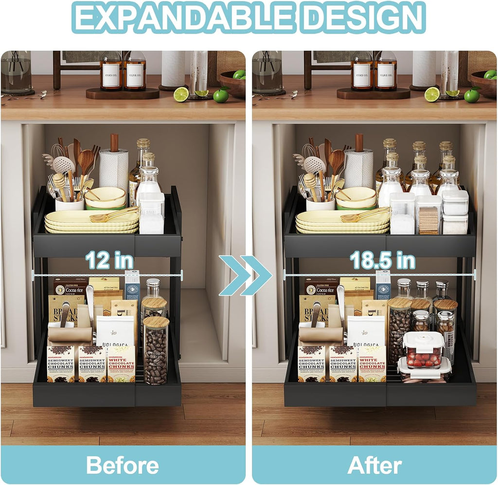 Golener 2-Tier Expandable Pull Out Cabinet Organizer, Cabinet Drawers, 21"D