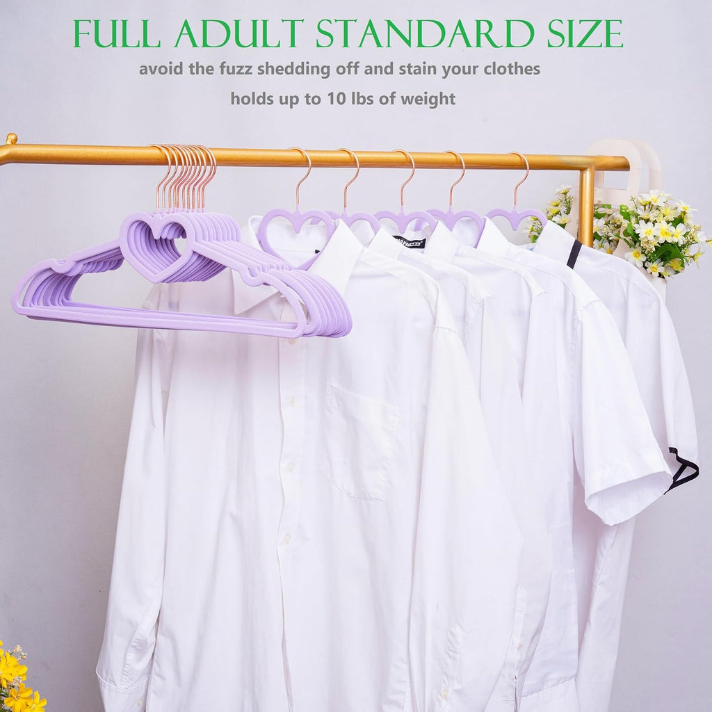 Velvet Hangers 20 Pack,16 Inch Non Slip Heart Hanger (Light Purple)