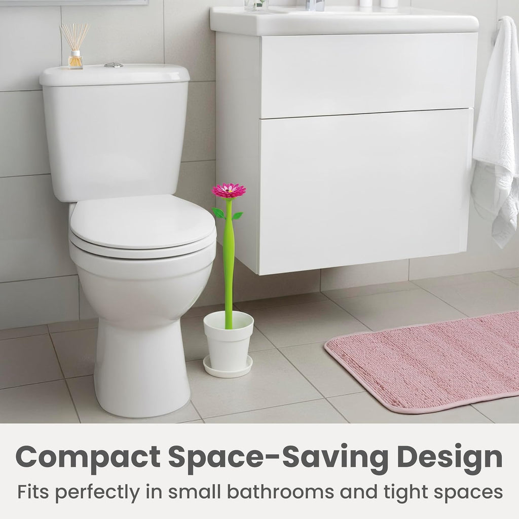 Vigar Flower Power Toilet Brush with Holder Set for Bathroom, White