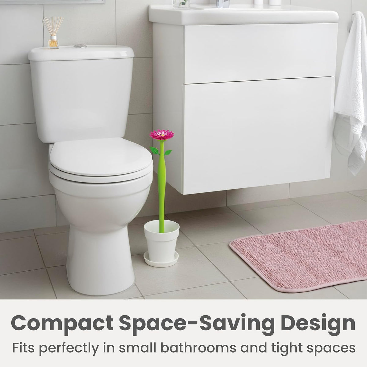 Vigar Flower Power Toilet Brush with Holder Set for Bathroom, White
