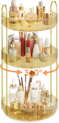 Rotating Makeup Organizer Countertop, 3 Tier, Gold