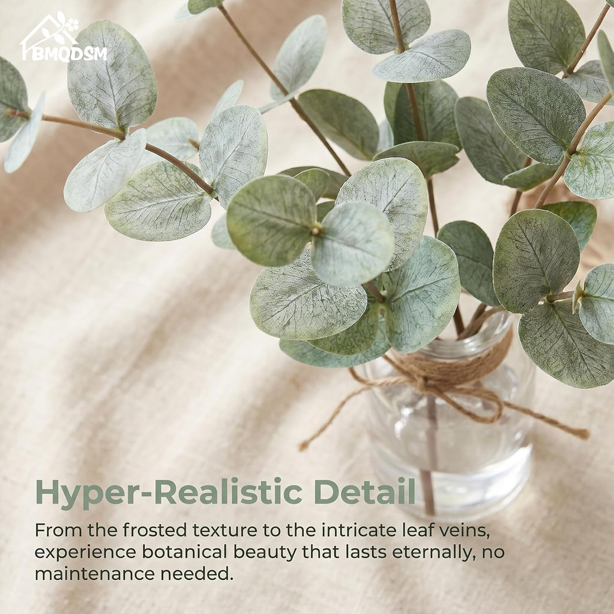 Artificial Eucalyptus Stems in Glass Vase with Faux Water,13.5" Fake Plants for Bathroom Shelf Decor, Farmhouse Centerpieces for Tables, Small Desk Plants for Home Office Decor (Green)