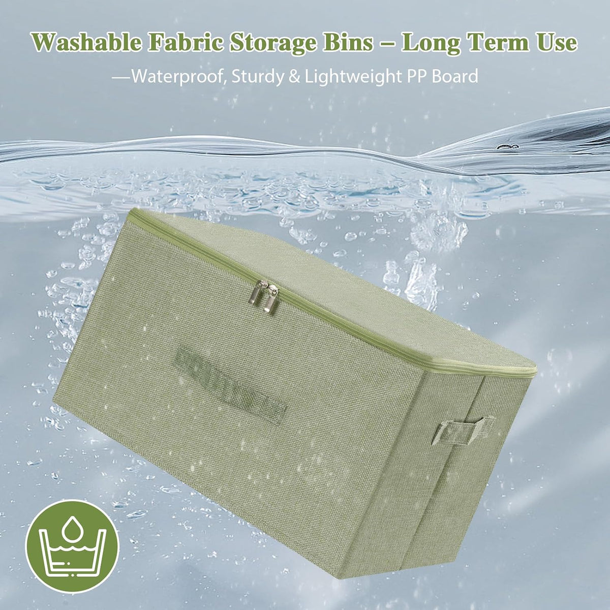 ANMINY Fabric Storage Bins with Zipper Lids, 18"x14"x10", Green, 2 PCS