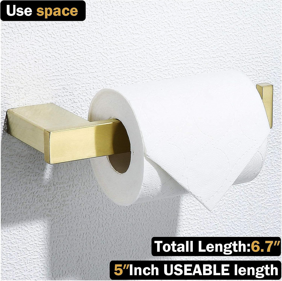 RANDOM Brushed Gold Toilet Paper Holder, Bathroom Hardware Accessories SUS 304 Stainless Steel Modern Tissue Paper Roll Holder Nordic Minimalism Contemporary Hotel Style Wall Mount.