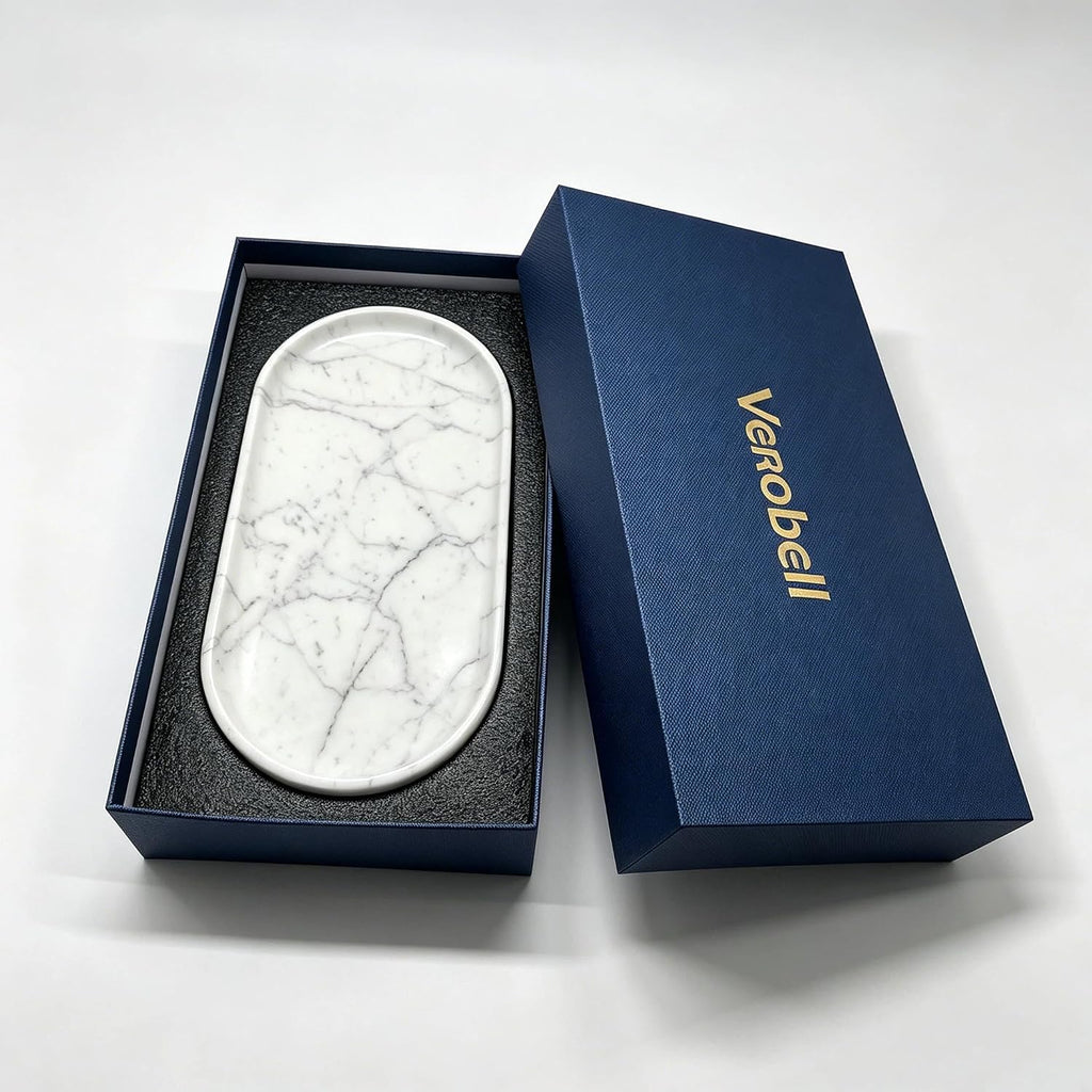 Natural Marble Tray - 12x6 Bathroom Decorative Tray, Perfume Tray & Vanity Tray Organizer. Versatile Tray Countertop Catchall for Jewelry, Soap & Candles