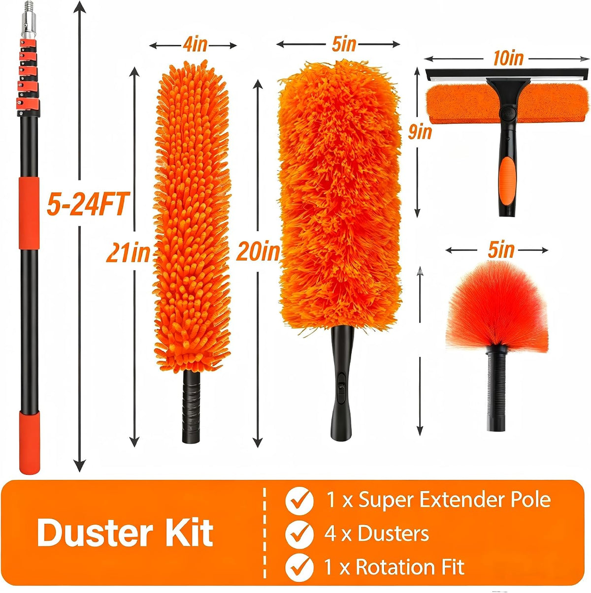 30FT High Reach Duster Cleaning Kit with 5-24 FT Extension Pole