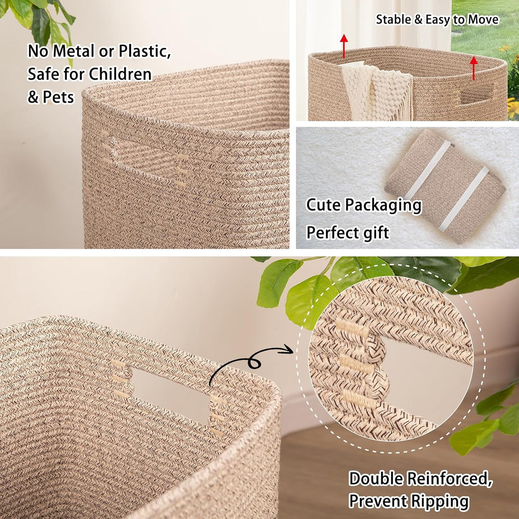 OIAHOMY Laundry Hamper Laundry Basket Cotton Rope Storage Baskets Brown