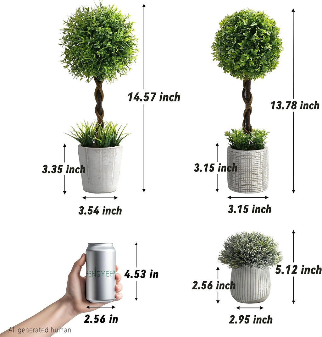 3 Pack Small Artificial Boxwood Topiary Tree, 14.5" Faux Indoor 028