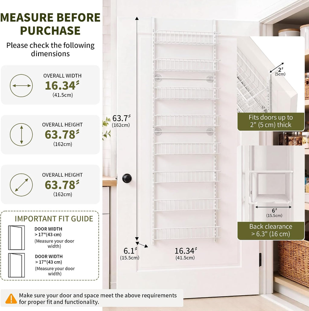 ElegantArray 8-Tier Pantry Door Organizer, Hanging Storage Basket, White