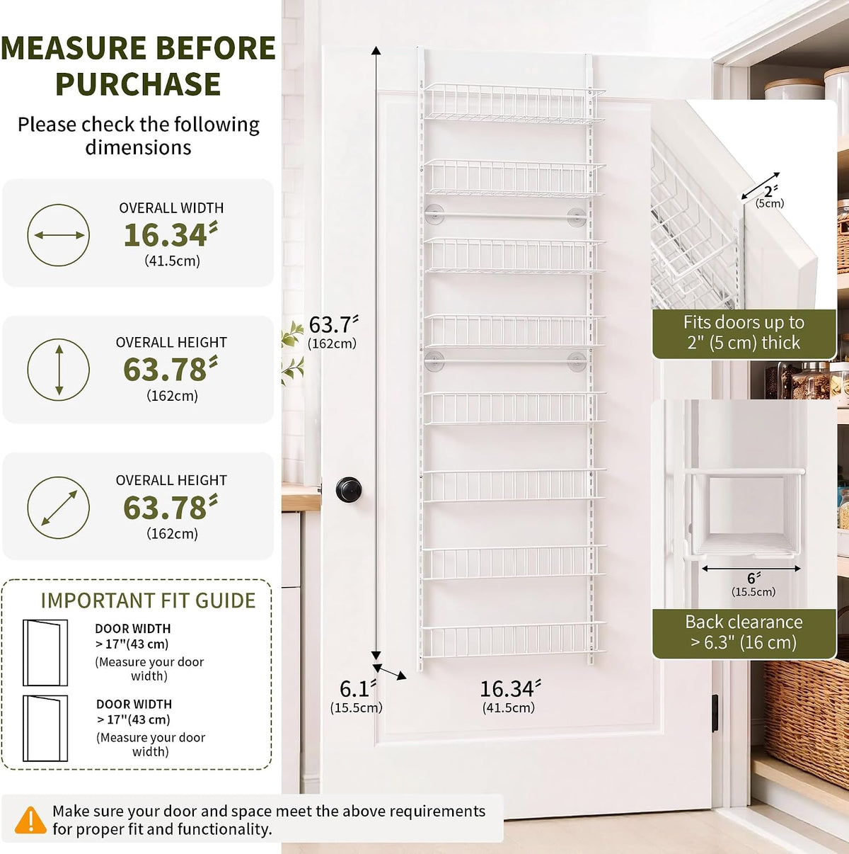 ElegantArray 8-Tier Pantry Door Organizer, Hanging Storage Basket, White