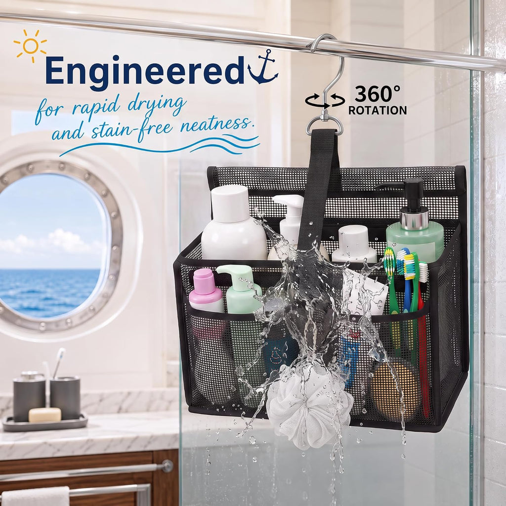 Magnetic Mesh Shower Caddy for Cruise Ships, Black