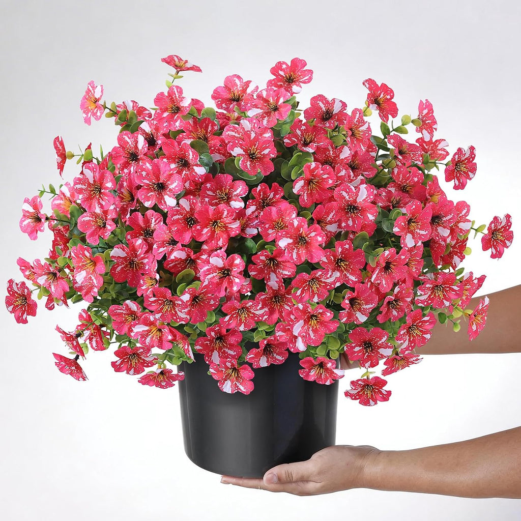 2Set Artificial Eucalyptus Flower Topiary Tree for Front Porch(Rose Red)