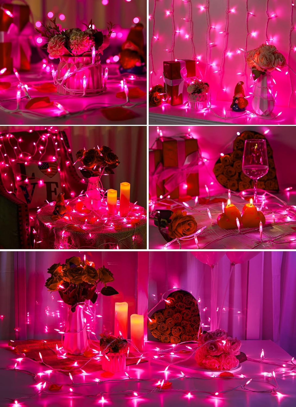 2 Pack Pink Christmas Mini Lights, Total 78Feet 200LED Pink String Light with 8 Lighting Modes, Connectable Valentine's Lights for Indoor Outdoor Valentine's Day Garland Wreath Holiday Decorations