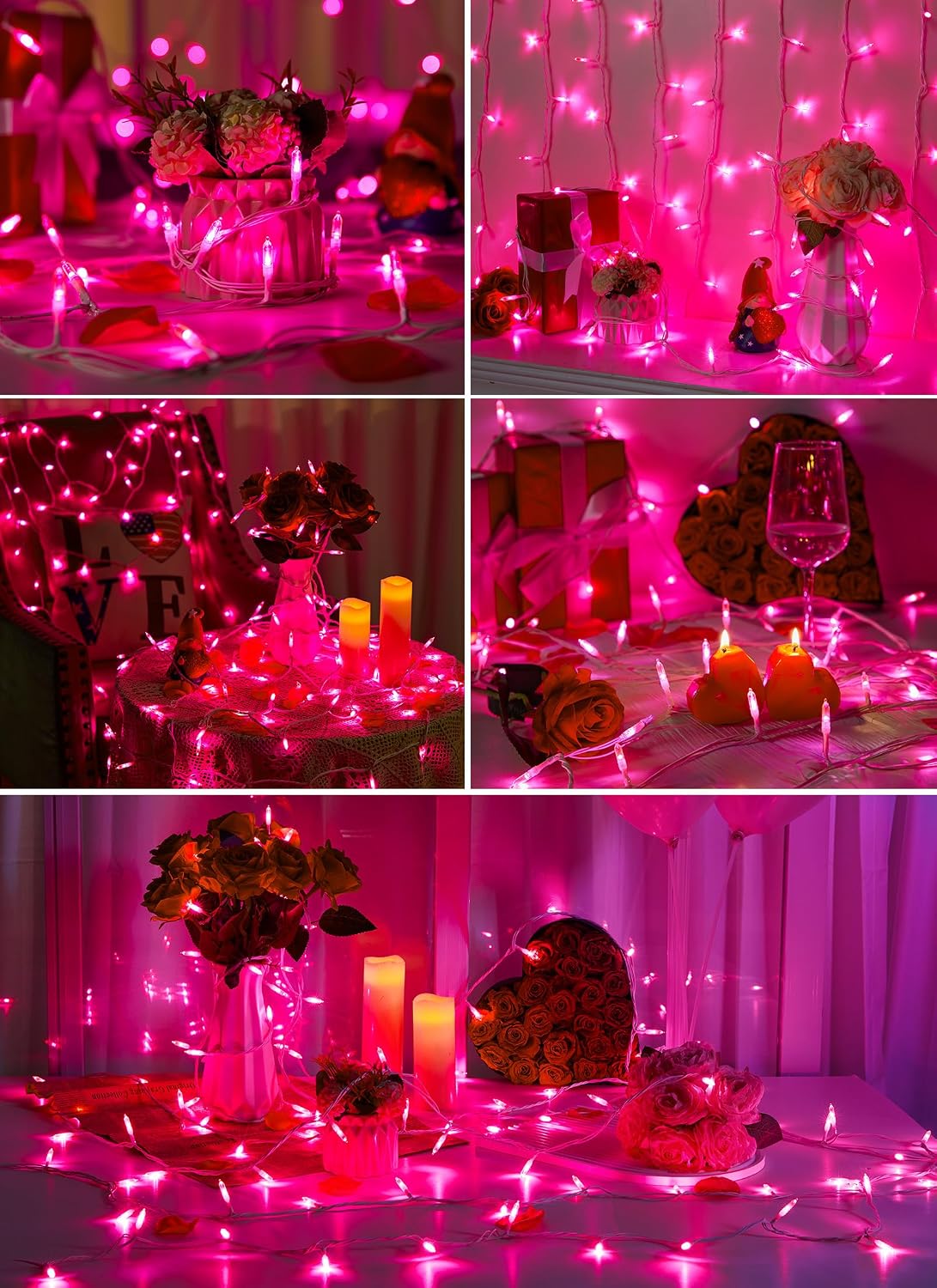 2 Pack Pink Christmas Mini Lights, Total 78Feet 200LED Pink String Light with 8 Lighting Modes, Connectable Valentine's Lights for Indoor Outdoor Valentine's Day Garland Wreath Holiday Decorations