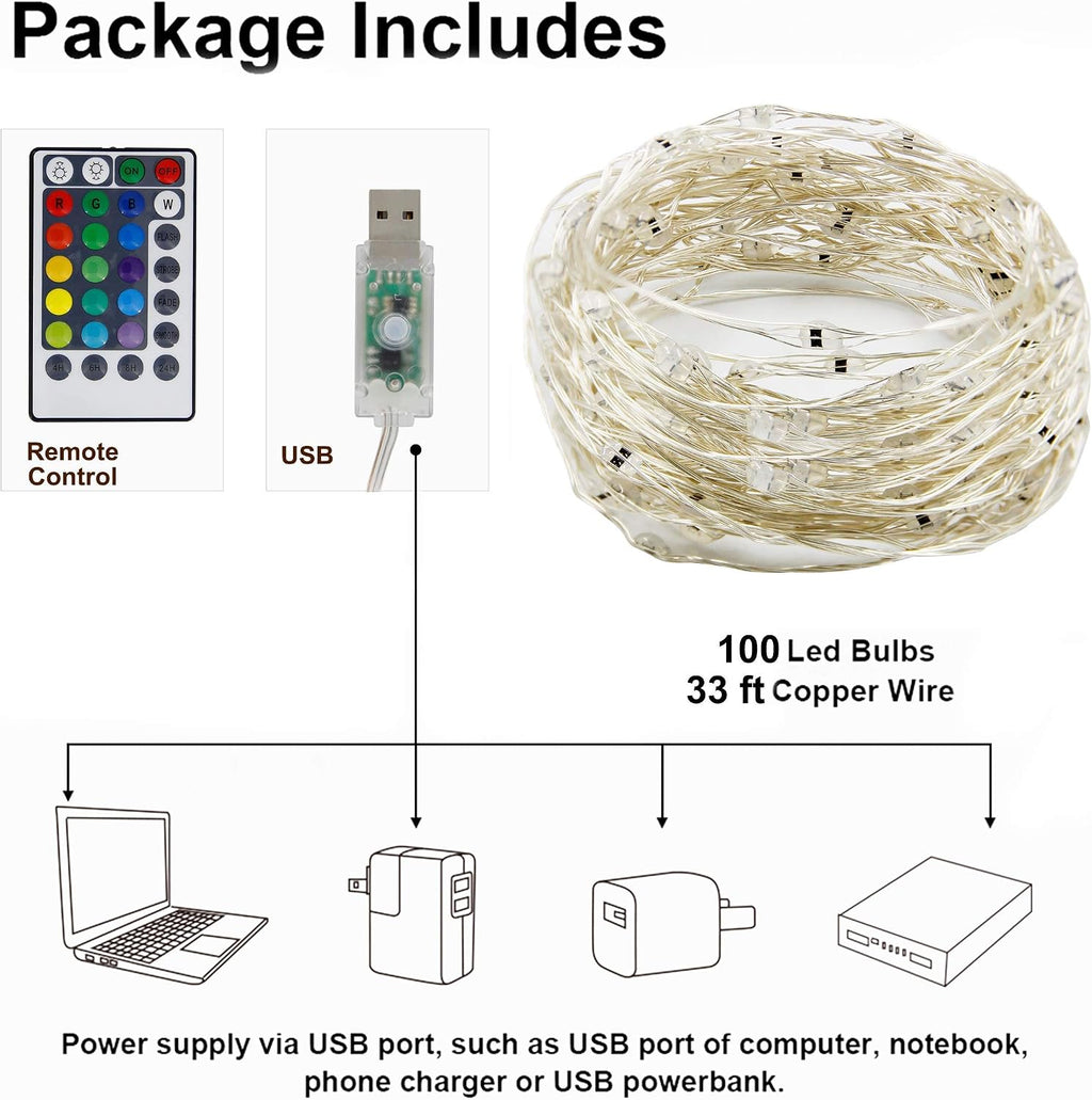 Twinkle Star Color-Changing Fairy Lights, 33Ft 100 LED, 16 Colors