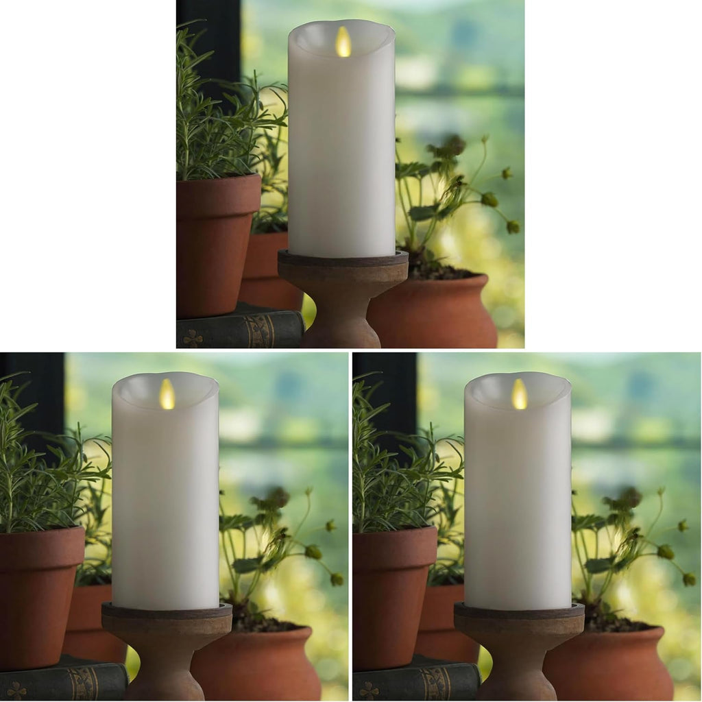 Luminara - Flameless LED Battery Operated Flickering Pillar Candles - White - Pack of 3-3x6.5 - Realistic Moving Flame Real Wax Indoor/Outdoor Decor