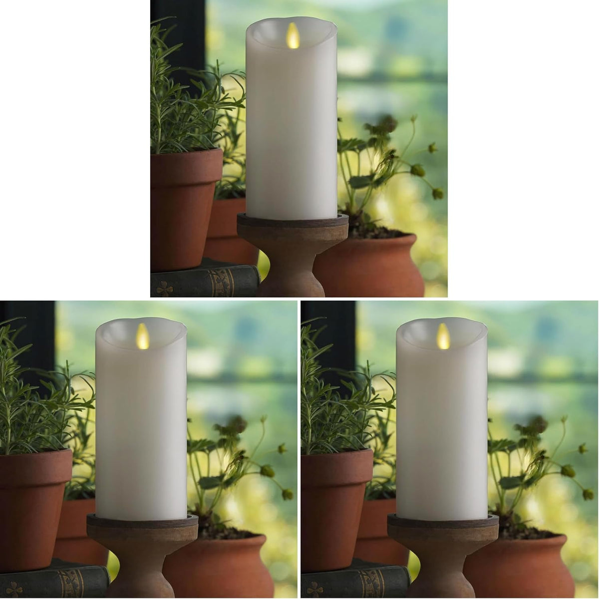Luminara - Flameless LED Battery Operated Flickering Pillar Candles - White - Pack of 3-3x6.5 - Realistic Moving Flame Real Wax Indoor/Outdoor Decor