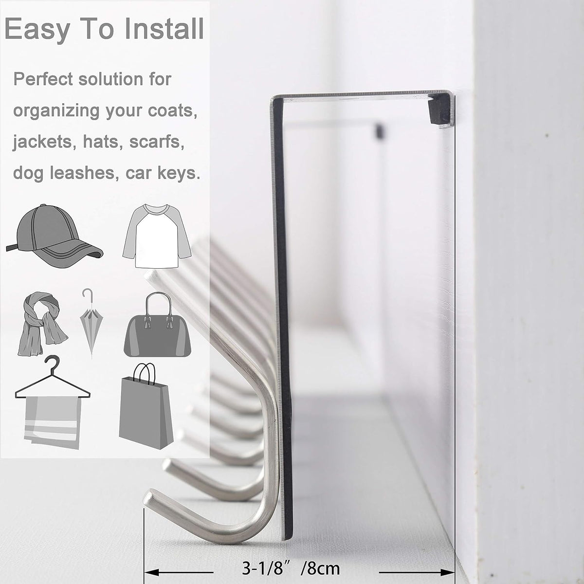 WEBI Over The Door Hook Door Hanger:Over The Door Towel Rack with 6 Hooks for Hanging Coats,Door Coat Hanger Towel Hanger Over Door Coat Rack for Towels,Clothes,Back of Bathroom,Silver