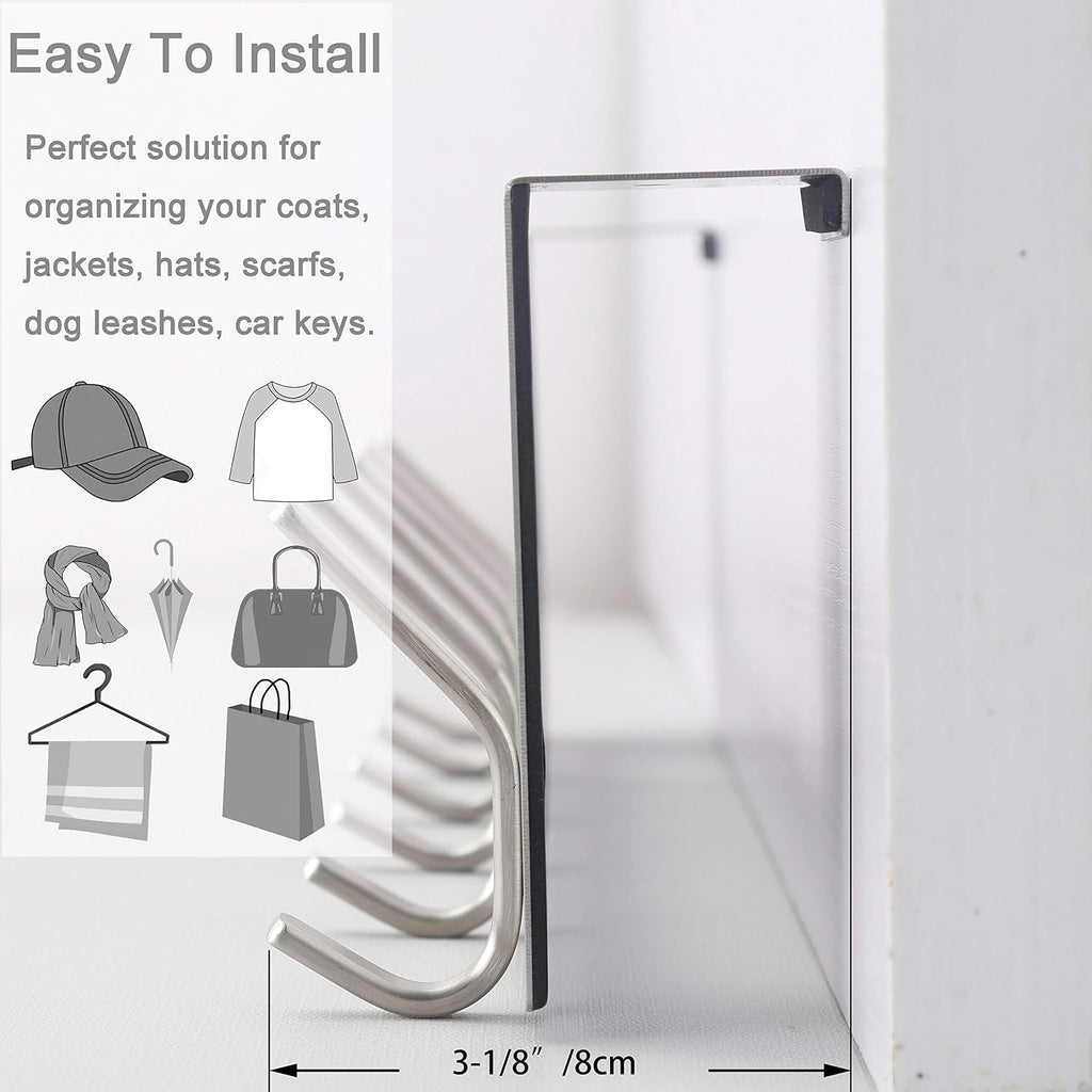 WEBI Over The Door Hooks Door Hanger:Over The Door Towel Rack with 6 Hooks for Hanging,Door Coat Hanger Towel Hanger Over Door Coat Rack for Towels,Clothes,Silver,2 Packs