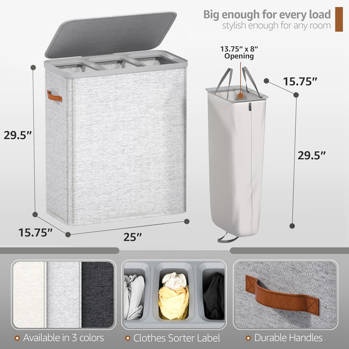 Sorbus Fabric Laundry Hamper - Collapsible Laundry Basket with Removable Laundry Bag - Durable Clothes Organizer for Bathroom, Bedroom, or Laundry Room - Space Saving Design