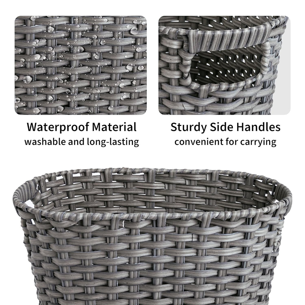 GRANNY SAYS Wicker Bathroom Trash Can, Wicker Waste Basket, Dark Gray