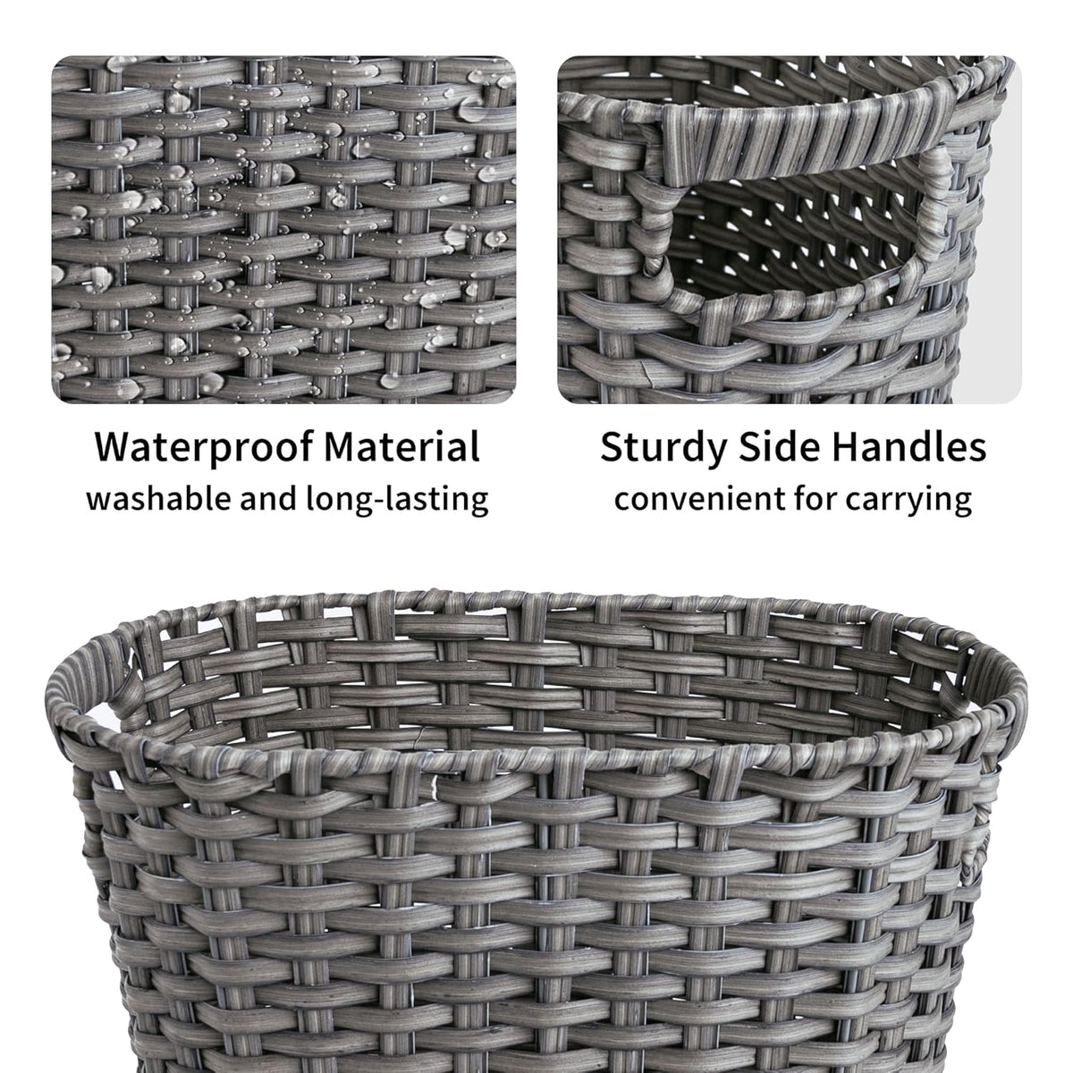GRANNY SAYS Wicker Bathroom Trash Can, Wicker Waste Basket, Dark Gray