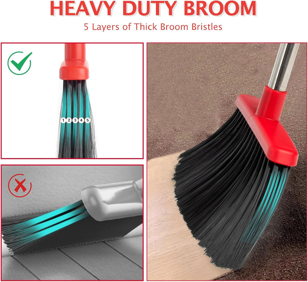 2-Pack Broom and Dustpan Combo Set,51" Long Handle,Black Red
