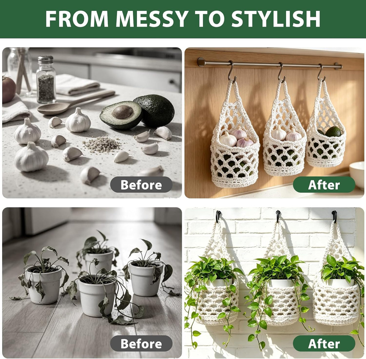 4-PCS 5 Inch Macrame Wall Plant Hangers, Small Wall Hanging Plant Holder for 4"–5" Pots, Natural Cotton Rope Hanger for Indoor Plants & Daily Storage, Boho Home Decor