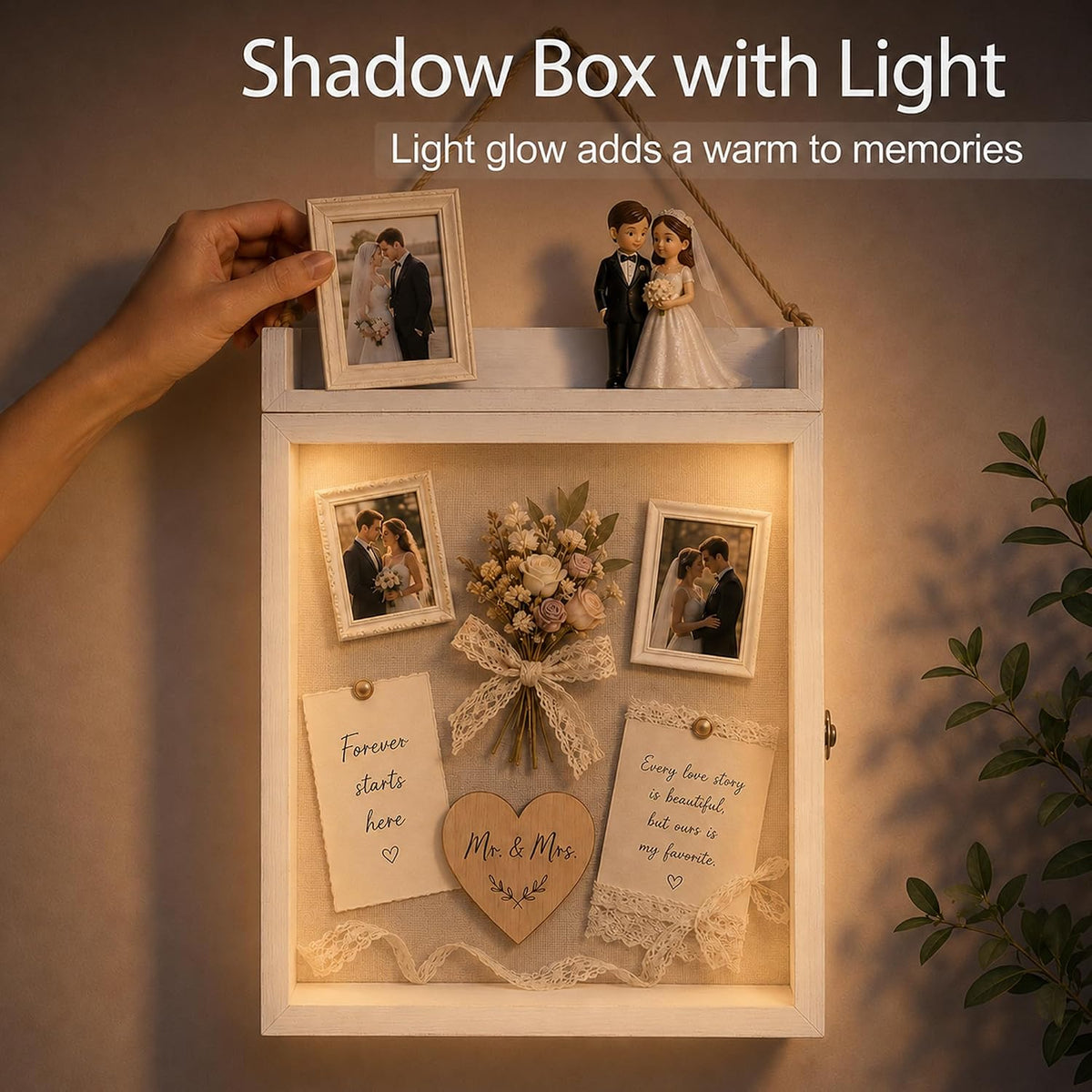 11x16 Shadow Box Frame with Shelves, Wedding Display Case, White