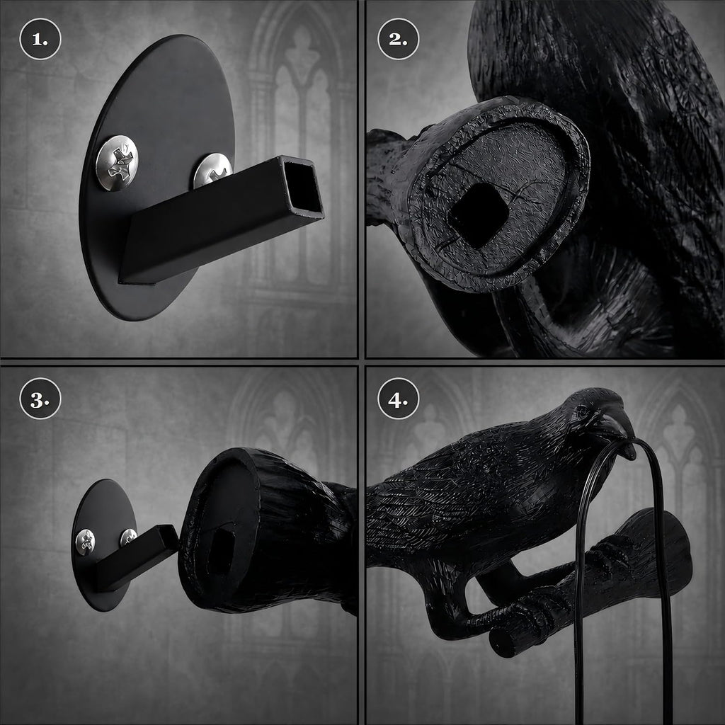 OVANUS Crow Wall Lamp Gothic Decor, Raven Sconce with Dimmable E12 Bulb