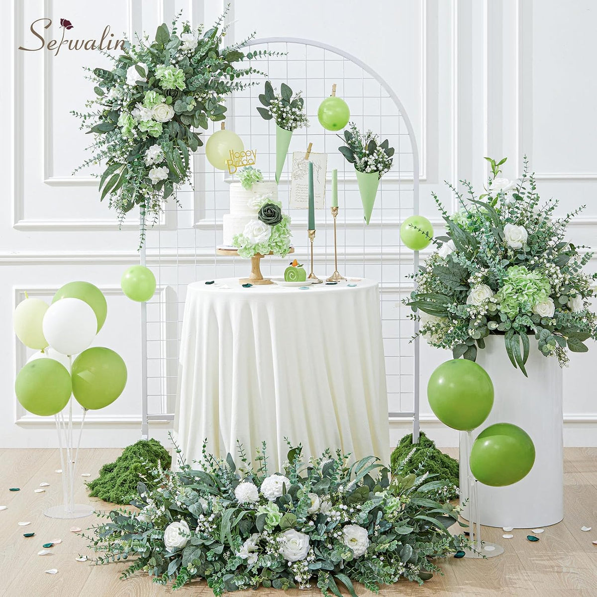 Serwalin 360 Pcs 7 Kinds Mixed Artificial Eucalyptus Greenery Stems Bulk