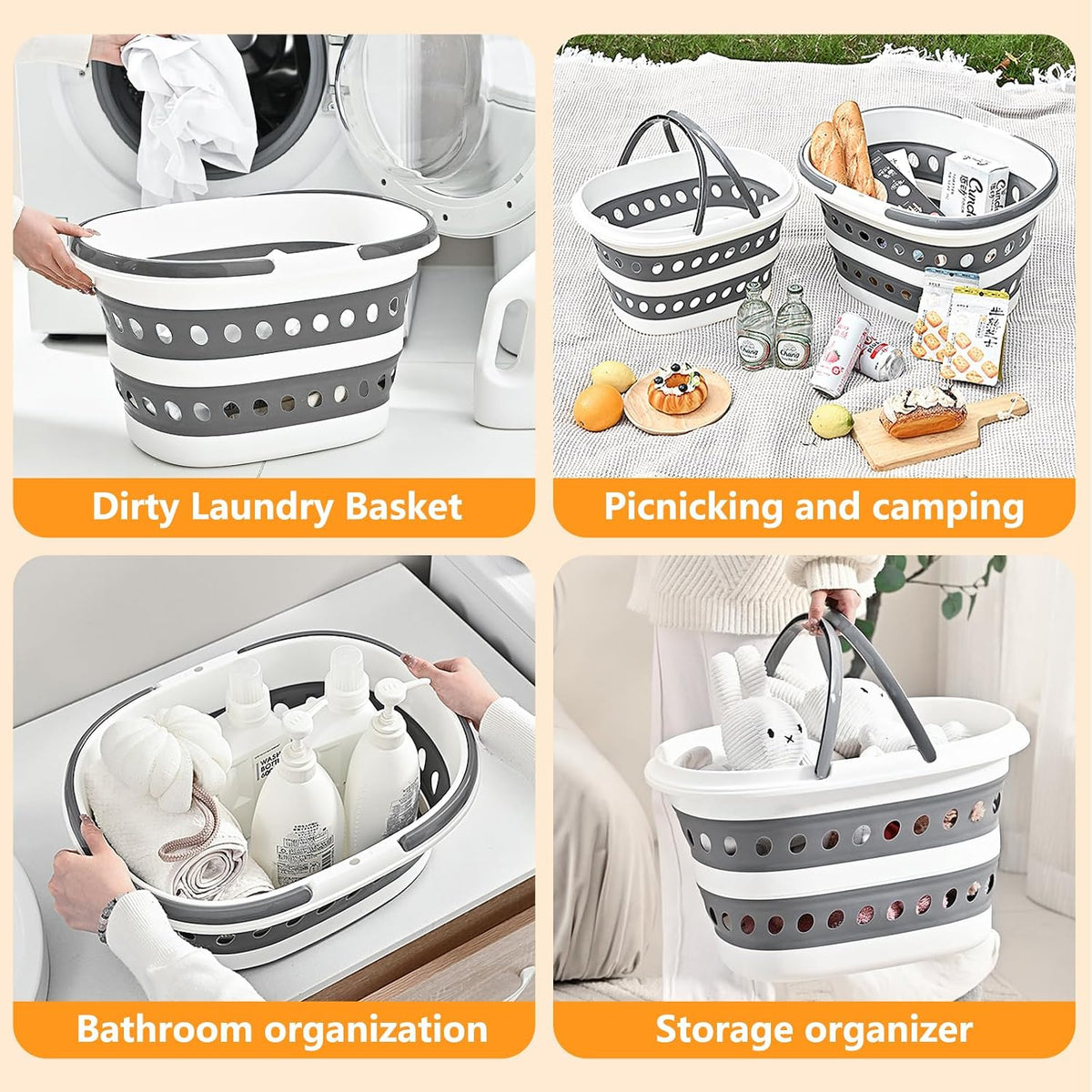 Compact Collapsible Laundry Basket, Small Pop-Up Hamper, Foldable, Gray