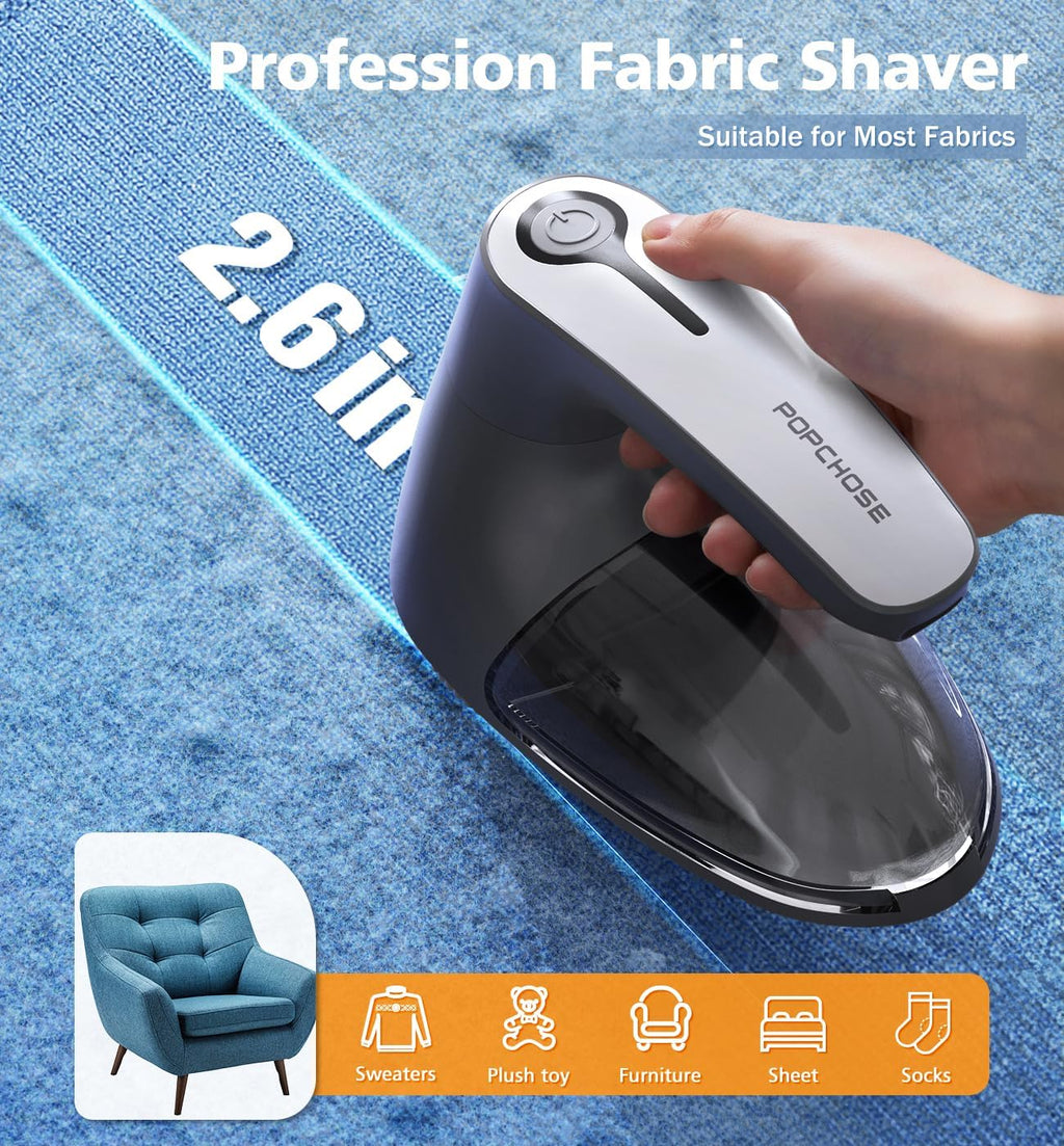POPCHOSE Fabric Shaver, 6-Leaf Blades & Electrostatic Brush, Rechargeable