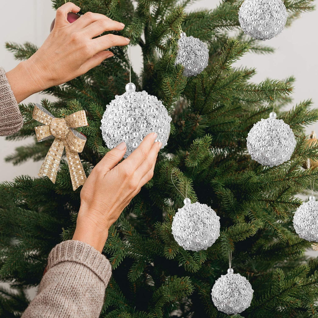 4.25" Christmas Ball Ornaments 4pc Set White Shatterproof Christmas Decorations Tree Balls for Xmas Trees Wedding Party Holiday Decorations Tabletop Small Trees Decoration (White)