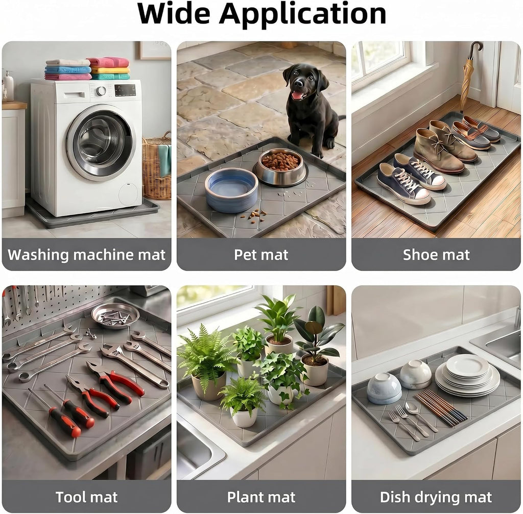 Washing Machine Drain Pan Silicone Mat, 32"x30" 1" Raised Edges Non-Slip Waterproof Washer Drip Tray for Under Washer & Dryer,Anti-Vibration Floor Protector for Refrigerator,Water Dispenser