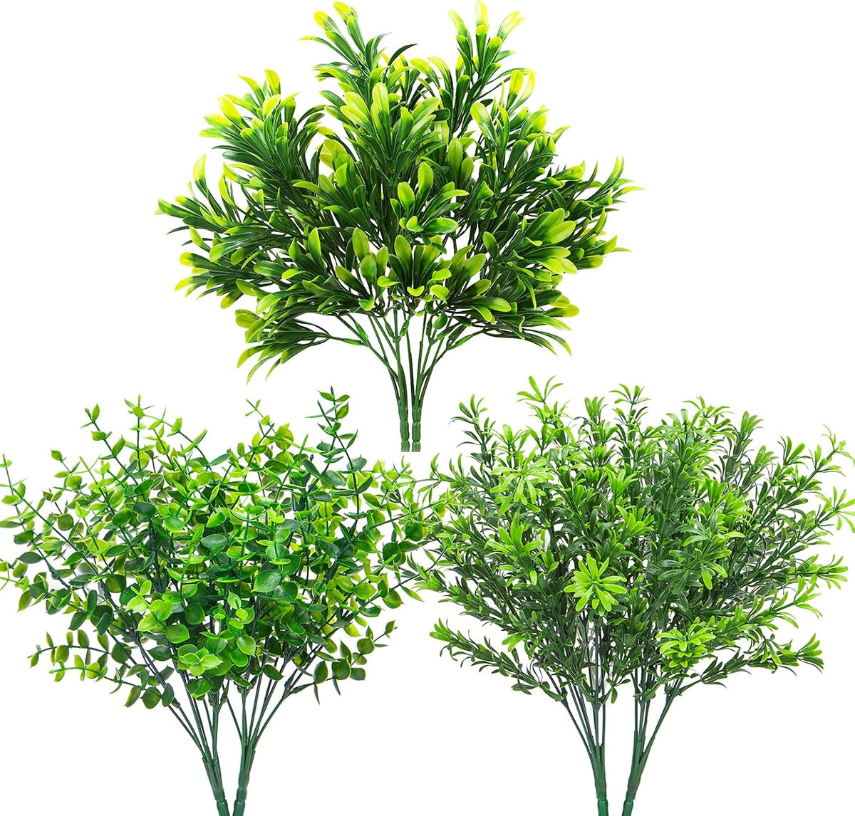 Ouddy Decor 6 Pcs Artificial Greenery Mixed Fake Eucalyptus Plastic Plants
