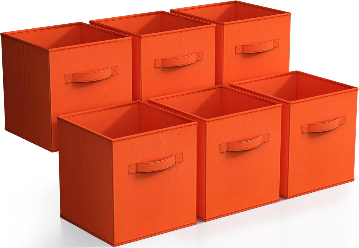 Sorbus Fabric Storage Cubes, 6-Pack Foldable Bins (11 Inch, Orange)