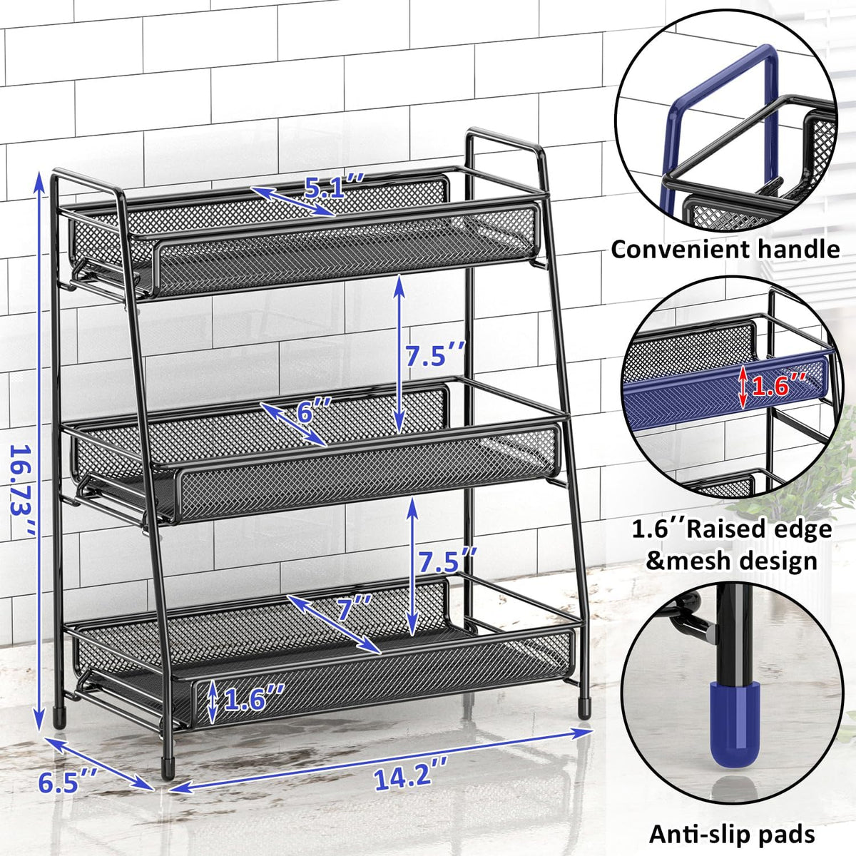 EKNITEY Bathroom Countertop Organizer Rack - 3 Tier Counter Spice Rack