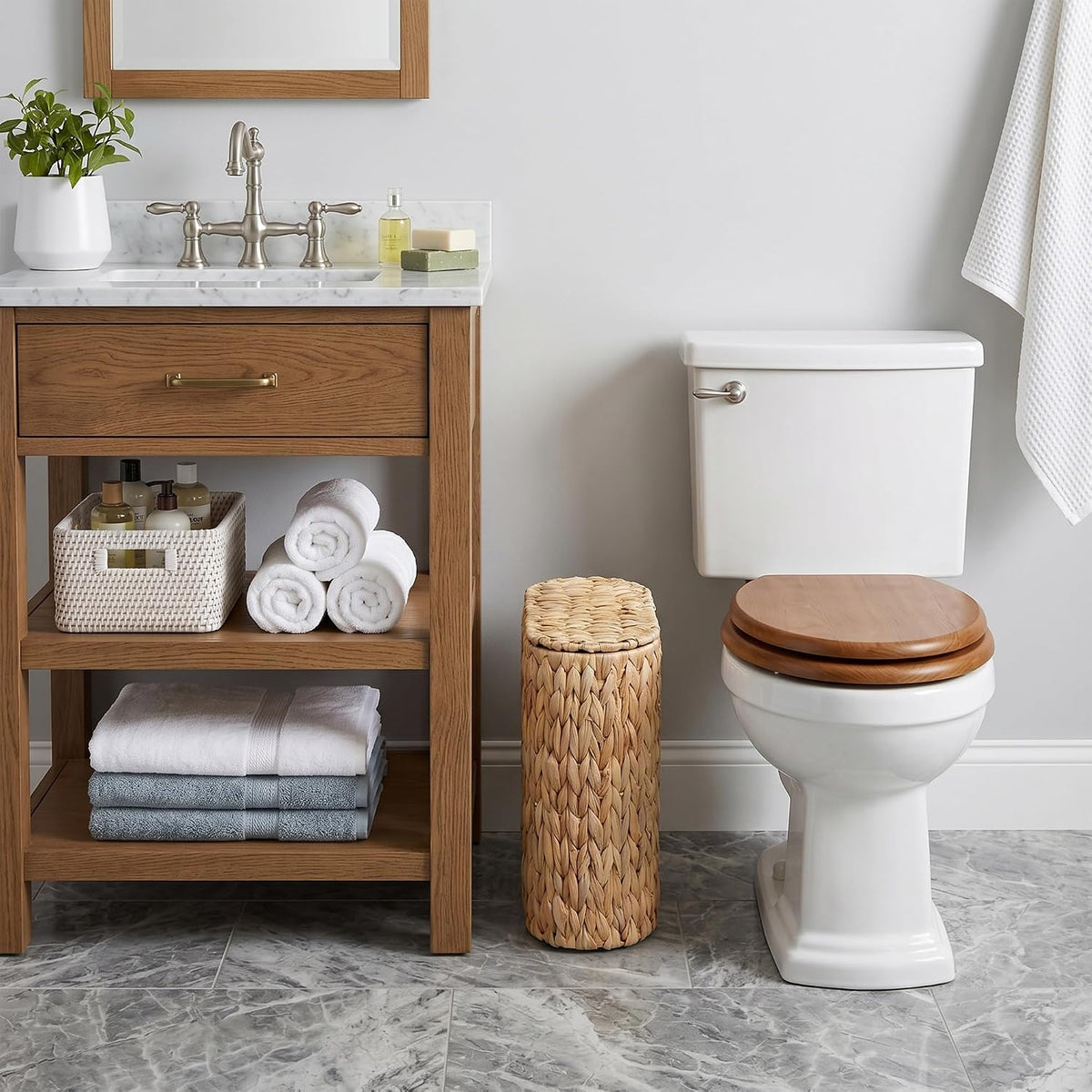 Coeusy 3 Gallon Wicker Trash Can,Small Bathroom Trash Can with Lid,Natural