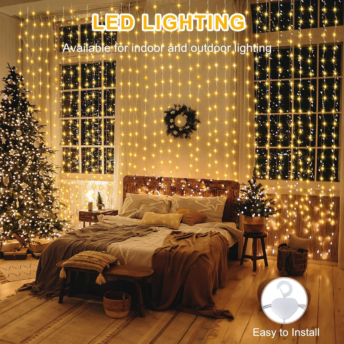 Curtain Lights Battery Operated 6.6 x 6.6Ft Warm White & Multicolor