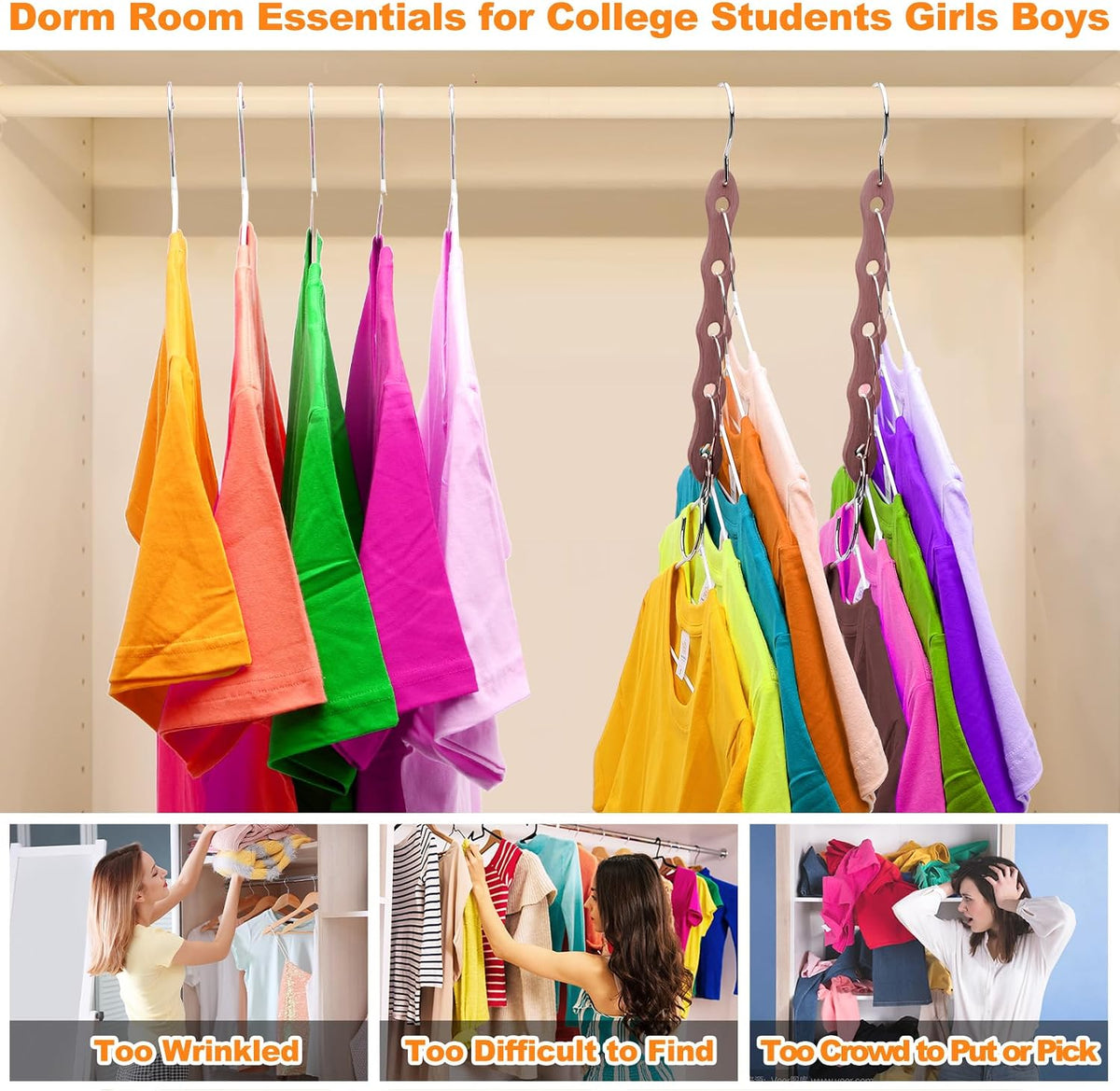 Closet Organizers and Storage,Heavy Duty Hangers Space Saving,Home Dorm Room Essentials for College Students Girls Boys,6 Pack Organization and Storage Clothes Hanger for Coat,Pants,Shirt,Scarf