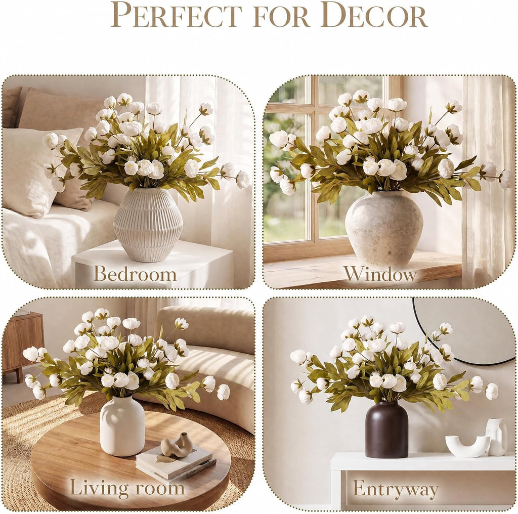 Pinkpum 12 Pcs Faux Silk Peony Artificial Flowers for Vase Decor White