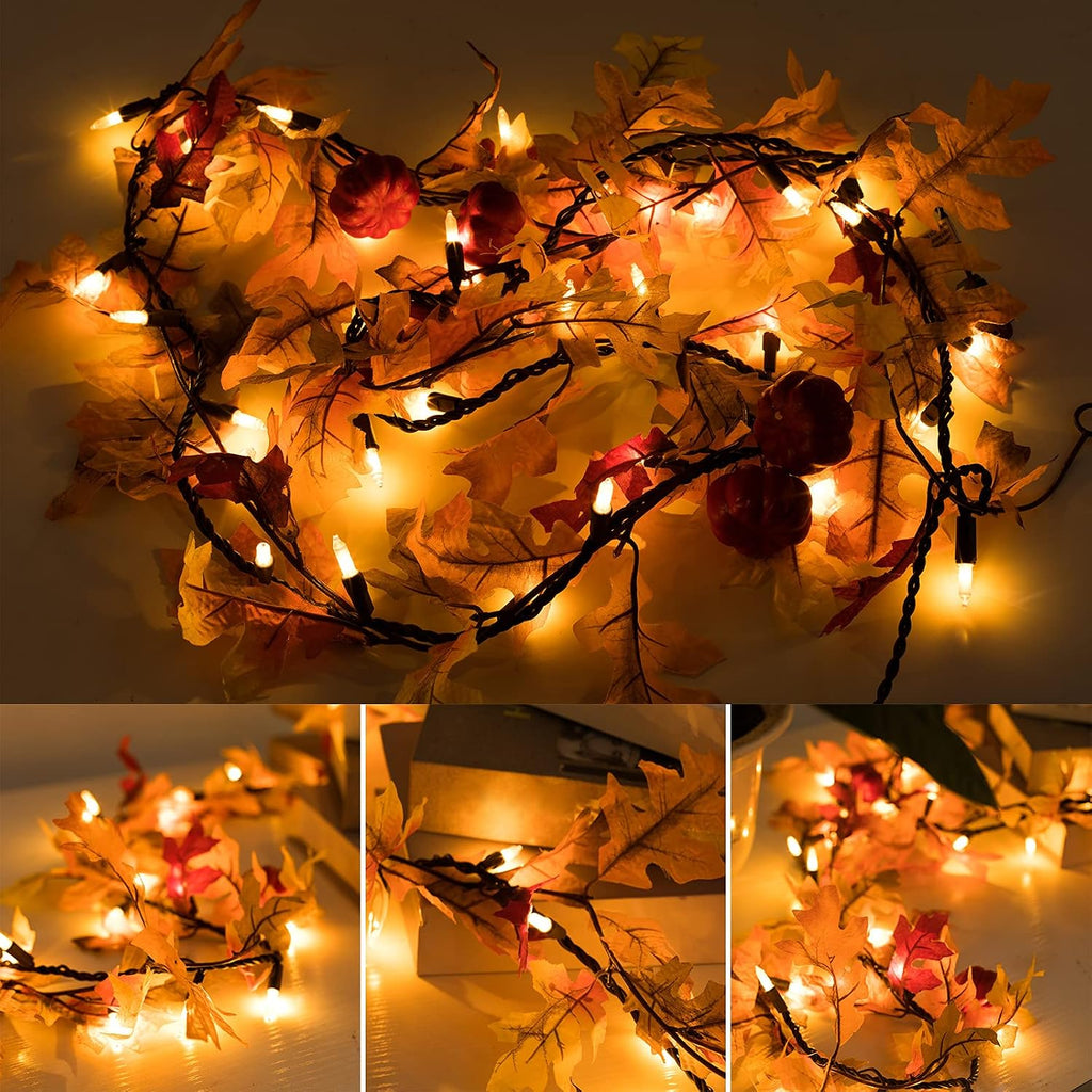 Brillarlights Fall Decorations Lighted Fall Garland Plug in, Thanksgiving Decorations Fall Garland Lights String 8ft with 35 Incandescent Bulbs for Halloween Garland Fall Decor