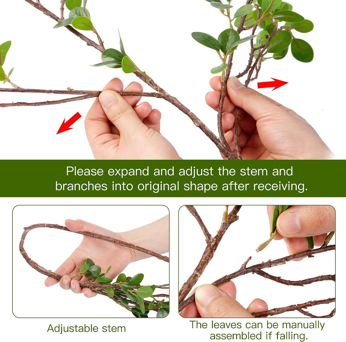 Sggvecsy 43’’ 4Pcs Artificial Ficus Branches Faux Leaf Spray Green Eucalyptus Branches Artificial Greenery Stems Fake Ficus Twig Plants for Home Office Wedding Vase Filler Shop Decoration